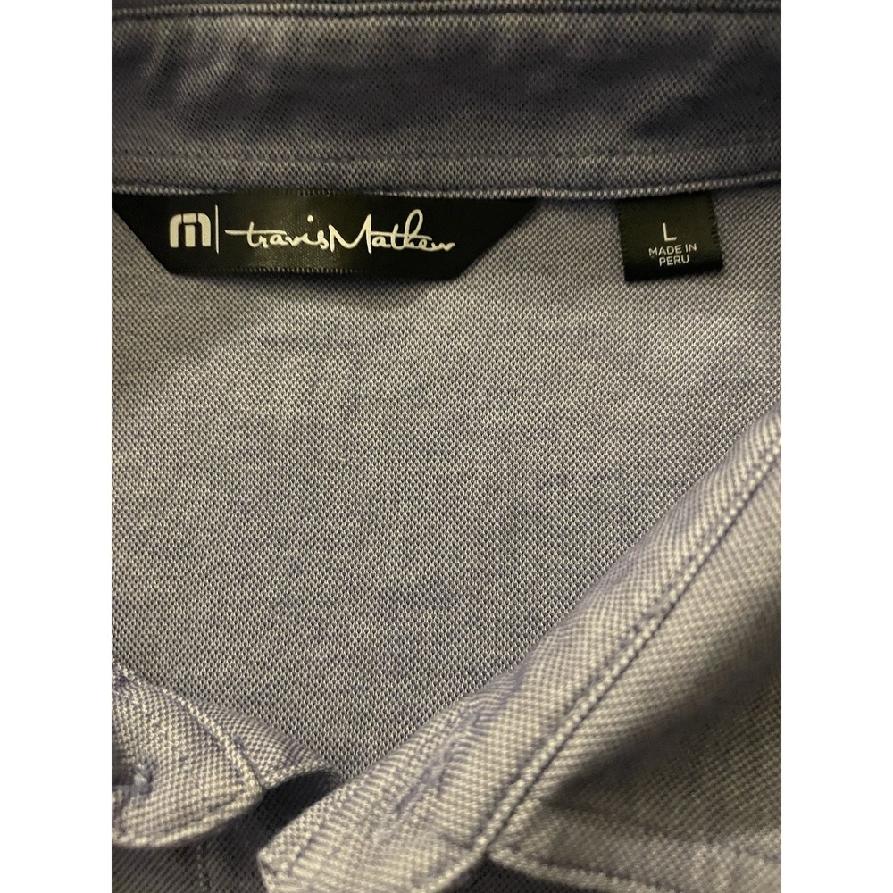 Travis Mathew Short Sleeve Polo Shirt Blue Black Colorblock Logo Large JBHS - Picture 4 of 9